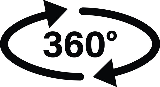 360 Degree Rotation Arrow Icon Set, Circular Rotate and 360 View Vector Symbols