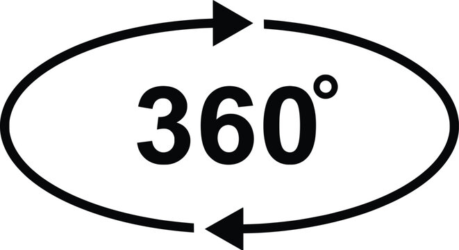 360 Degree Rotation Arrow Icon Set, Circular Rotate and 360 View Vector Symbols