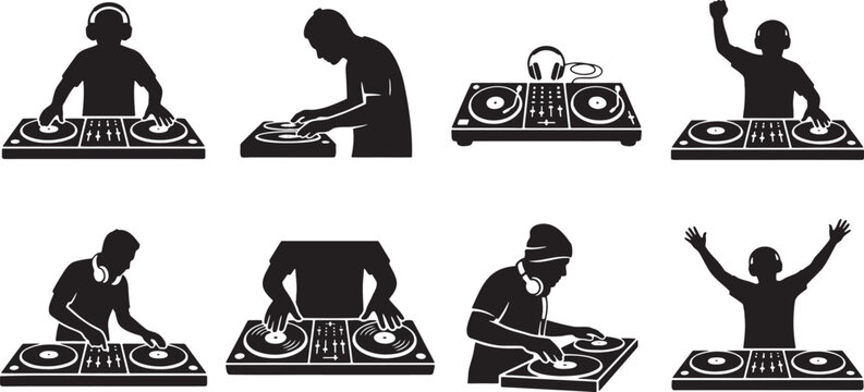 Professional club DJs mixing electronic music on turntables