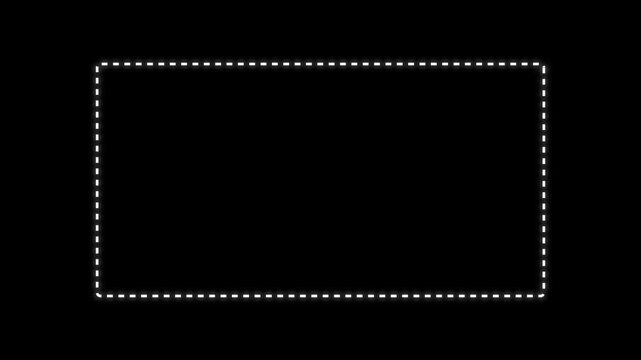 A dashed white rectangular outline on a plain black background, creating a simple border or frame for content 4k animation