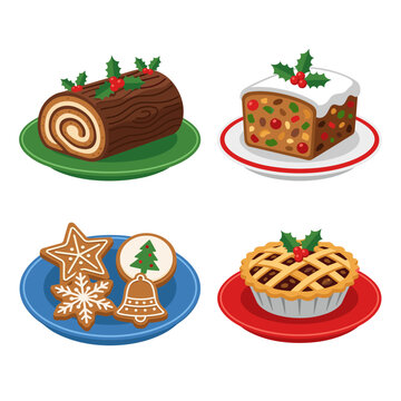 Christmas Desserts Collection Featuring Yule Log Fruitcake Cookies and Pie