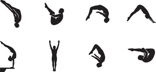 Fototapeta premium High platform divers and acrobats performing professional aerial maneuvers