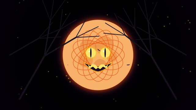 Animated Halloween Moon Faces Looping with Spooky Branches. Procedural Animation, Autumn Equinox Design