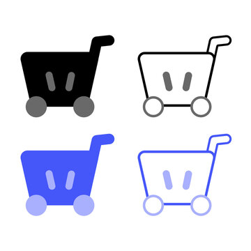 Shopping Cart Icon Set in Black and Blue Filled and Outline Styles
