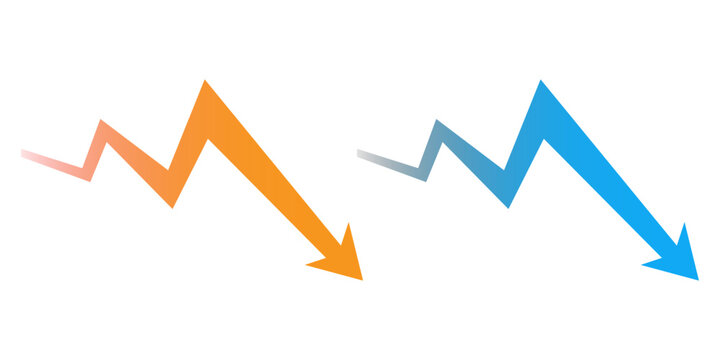 Orange and blue zigzag downward arrows representing comparative financial trends or data analysis isolated on transparent background