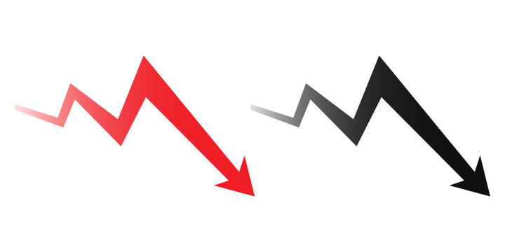 Red and black zigzag downward arrows representing financial decline or negative trend statistics isolated on transparent background