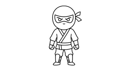 Little ninja warrior character line art vector illustration © meli