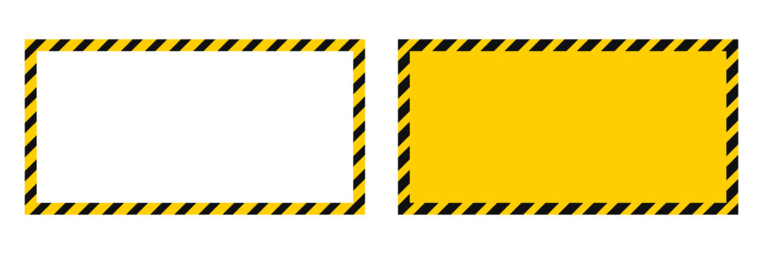 Rectangular frames with yellow and black hazard stripes and solid yellow fill isolated on transparent background