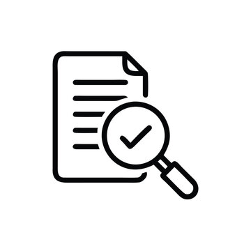 Minimalist line art icon of a document with a magnifying glass inspection