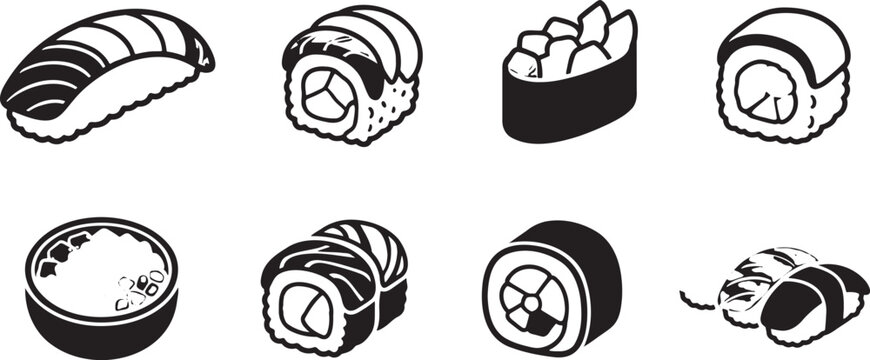 Delicious assortment of Japanese sushi rolls and maki plates