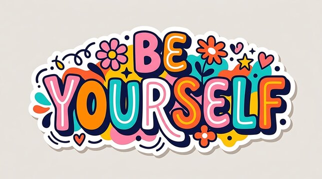 Be Yourself Colorful Retro Sticker Typography Graphic