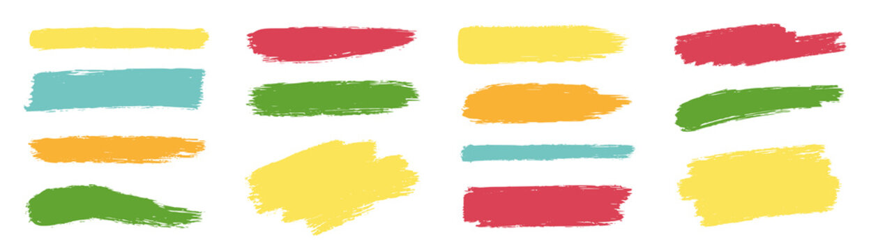 Brush paint stroke background set. Hand drawn brush paint stroke with splash color line ink texture. Watercolor abstract banner calligraphy pastel acrylic smooth background. Vector