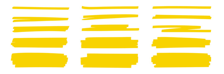 Obraz na płótnie Canvas Marker highlight text line set. Hand drawn marker highlight text line yellow stroke brush pen underline. Paper banner frame watercolor sharpie memo background. Vector