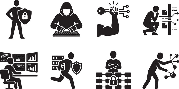 Cybersecurity experts protecting servers from hackers and online data threats