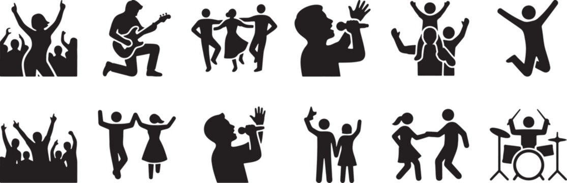 Concert rock band performing for a cheering energetic crowd