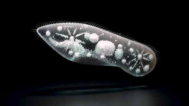 Rotation of paramecium mockup on black background. 3d animation loop