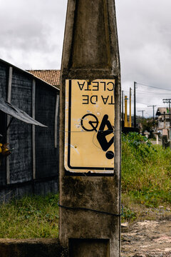 Upside down bicycle traffic sign on a utility pole.