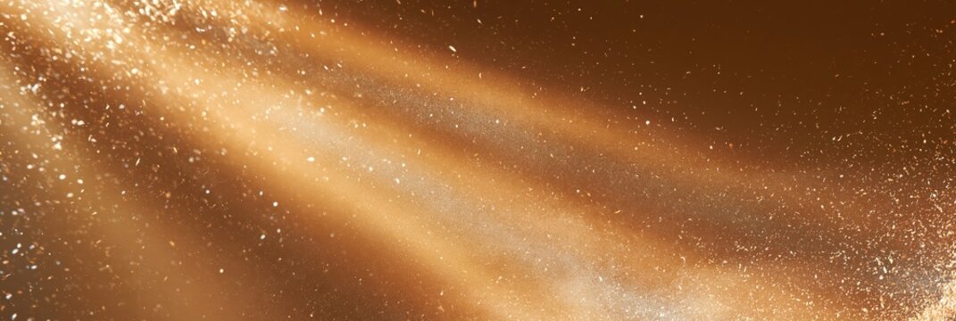 Golden dust particles drifting through warm light beams on dark background