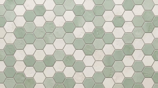 Modern sage green and white hexagon ceramic mosaic tiles pattern background   