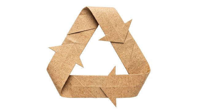 Recycling symbol made of recycled cardboard, isolated on a transparent background.
