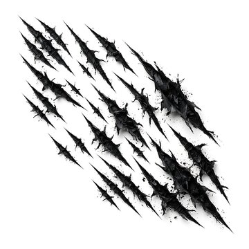 Black claw scratches slash marks grunge texture isolated on white background