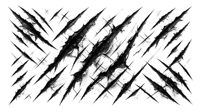 Claw scratch marks black gouges torn paper texture isolated on white background