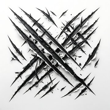Claw scratch marks tearing through white paper background showing black underneath commercial graphic illustration