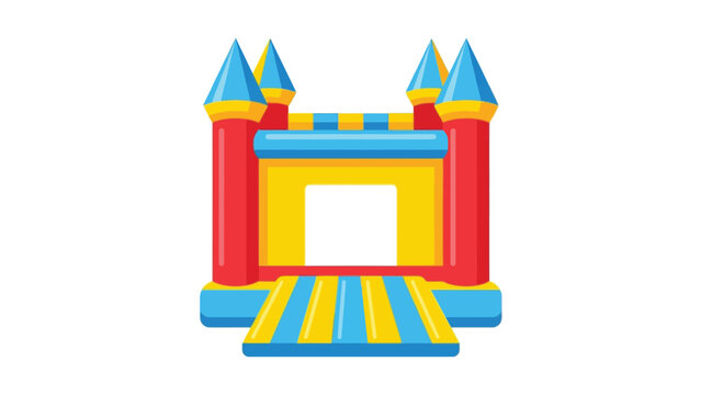 Colorful inflatable bounce house vector illustration featuring vibrant primary colors and festive playground theme design