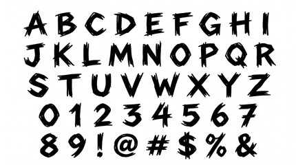 Fototapeta premium Distinctive hand-drawn alphabet and numeral set, perfect for conveying a raw and edgy message with creative flair