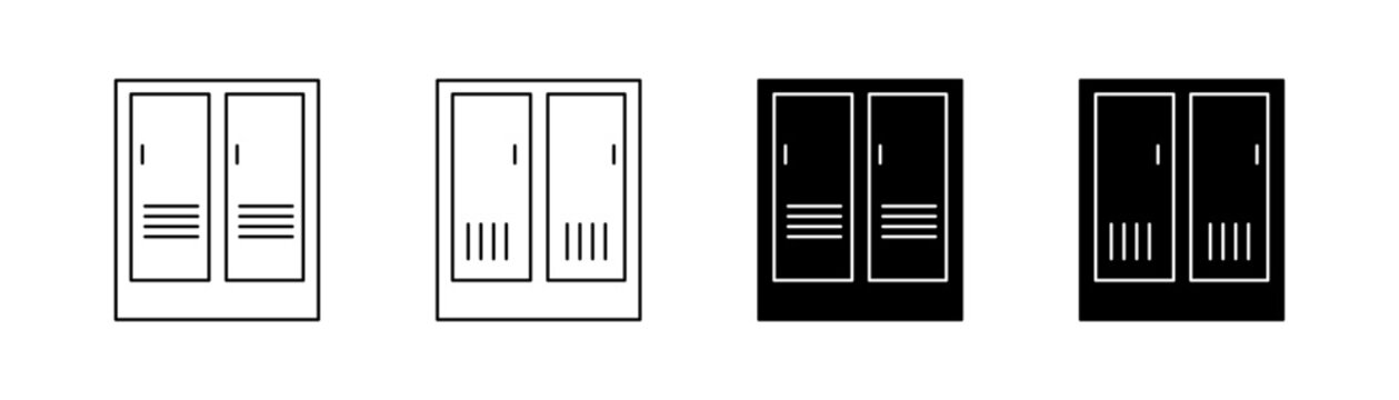 Locker icon set with double door in outline and filled styles, isolated on a transparent background. Vector illustration