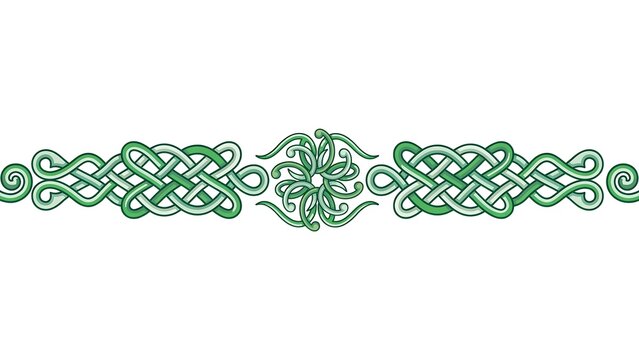 Green Celtic knotwork horizontal decorative border and divider banner element