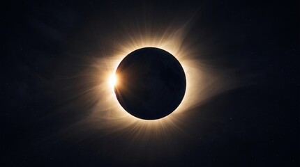 Naklejka premium Total solar eclipse with bright corona in the dark night sky