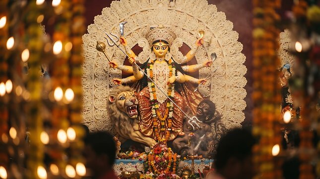 Goddess durga idol during durga puja festival celebration in india