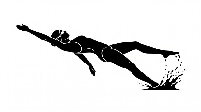 Female swimmer performing backstroke in a minimalist black silhouette
