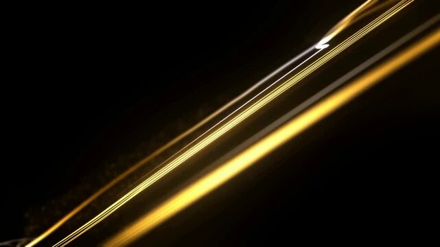 Golden light streaks flow diagonally across a black abstract field. Technology presentations, luxury branding, and title sequences.