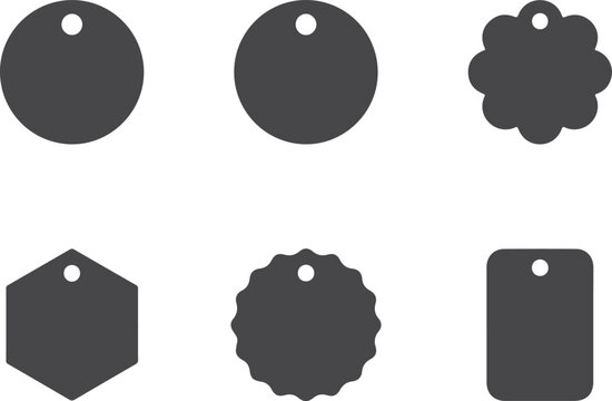 Black tag silhouettes with holes on a white background for design and branding