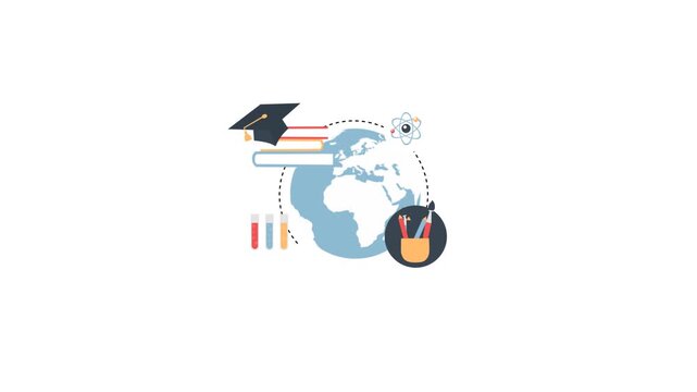Global education concepts represented with books graduation cap and science icons on white background