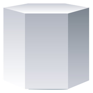 Hexagonal prism realistic figure. Geometric white shape
