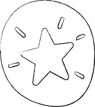 A simple hand-drawn five-point star with radiating accent lines inside an irregular circular outline in a minimal black and white doodle style.