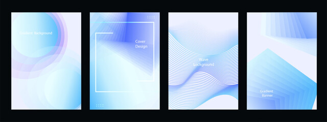 Obraz premium Blue gradient poster set with wave and geometric designs