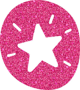 A sparkling pink glitter circle features a large white five-point star with decorative shine rays in a playful festive design.