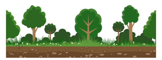 Obraz premium Forest seamless background for game landscape. Woodland scenery