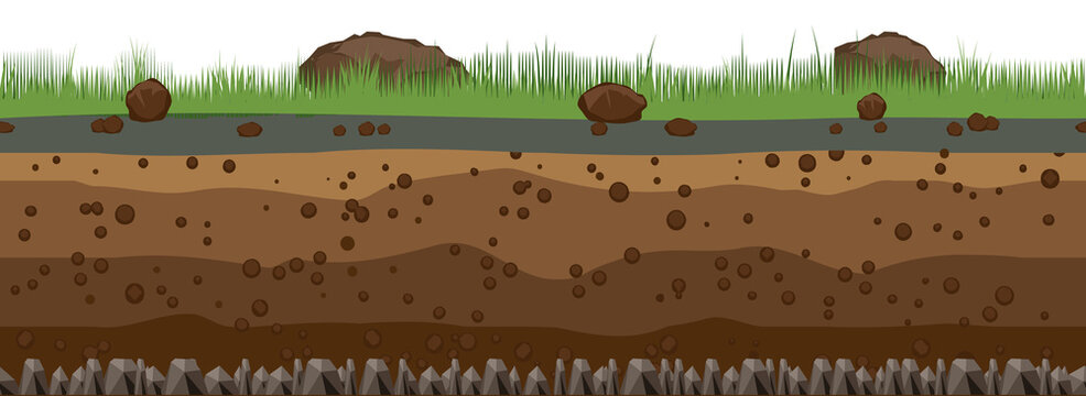 Soil layers. Seamless cartoon dirt underground surface