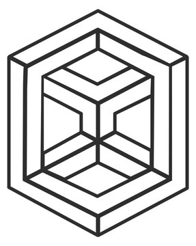 Unreal cube line icon. Geometrical shape logo