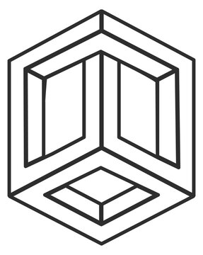 Impossible line cube. Geometric illusion. Abstract logo