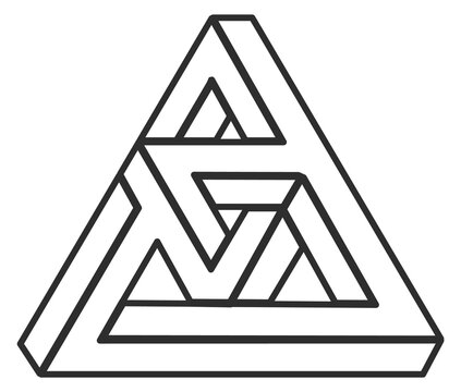 Impossible linear triangle logo. Math illusion icon