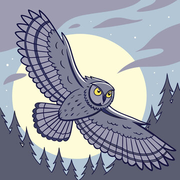 Grand hibou gris volant vers moi