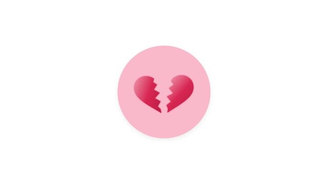 Broken heart icon breaking animation on pink background