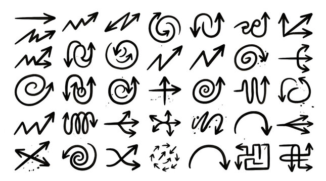 Set of hand drawn doodle arrows and business graph chart sketches for creative design projects and web page navigation elements isolated on a plain surface for professional graphic presentation