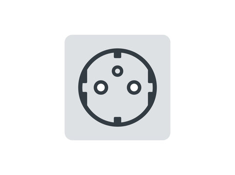 A gray square-framed electrical outlet with three circular sockets on a neutral background.